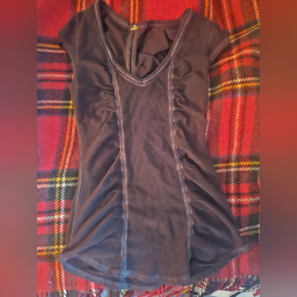 Free People Black Ruched V-Neck Top